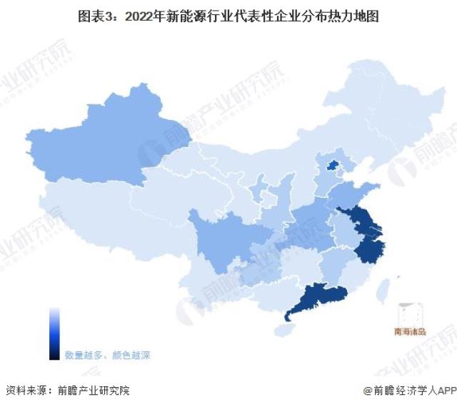 图表3：2022年新能源行业代表性企业分布热力地图